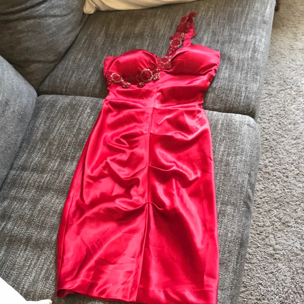 Red one strap dress, size 4 Joanna Chen brand